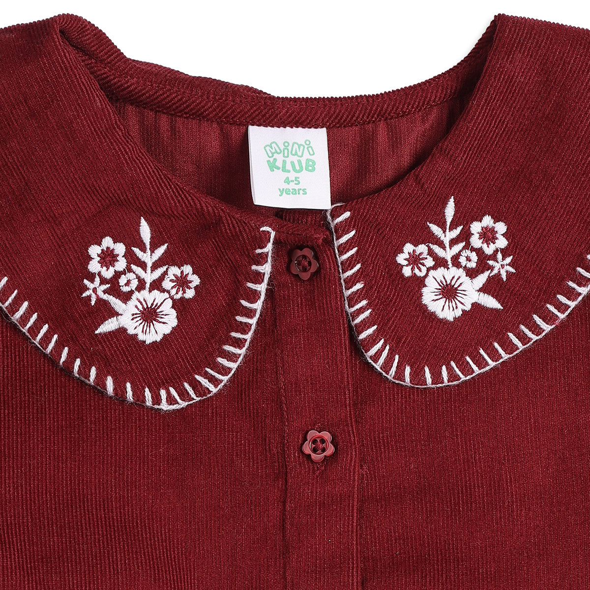 Baby Girls Maroon Corduroy Top Regular Fit Casual Top