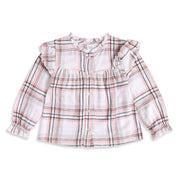 Baby Girls Pink White And Black Cotton Checked Ruffle Top Regular Fit Casual Wear