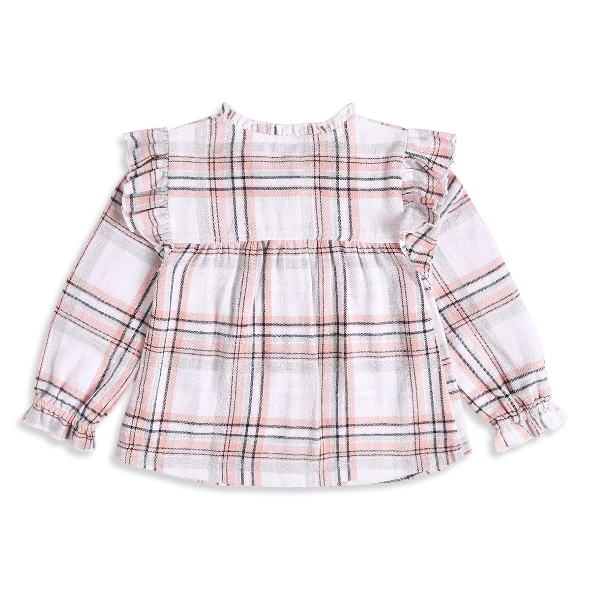 Baby Girls Pink White And Black Cotton Checked Ruffle Top Regular Fit Casual Wear