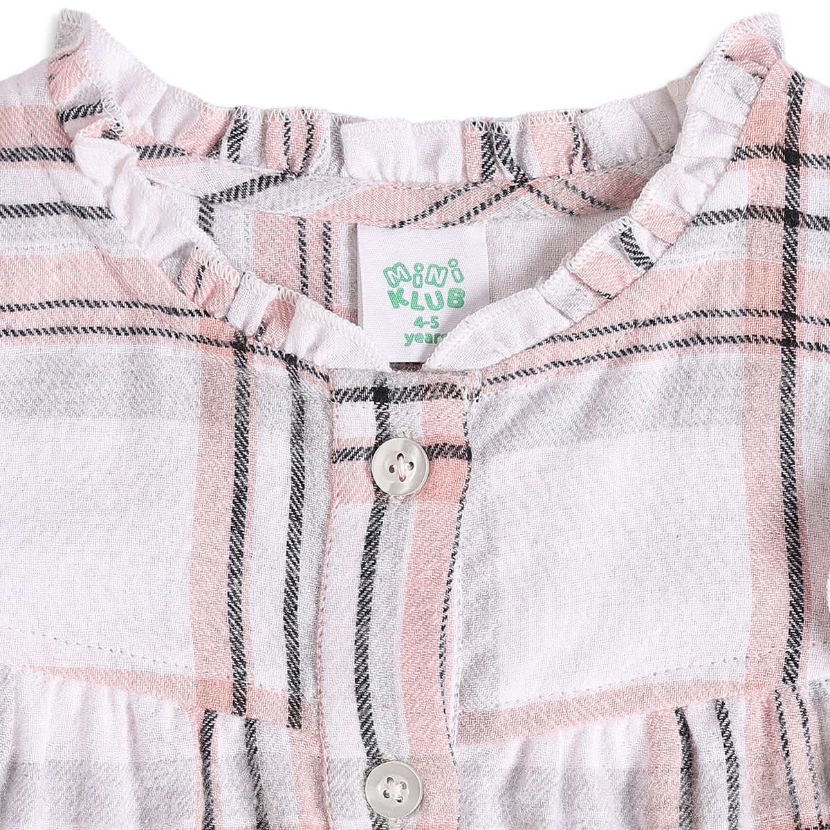 Baby Girls Pink White And Black Cotton Checked Ruffle Top Regular Fit Casual Wear
