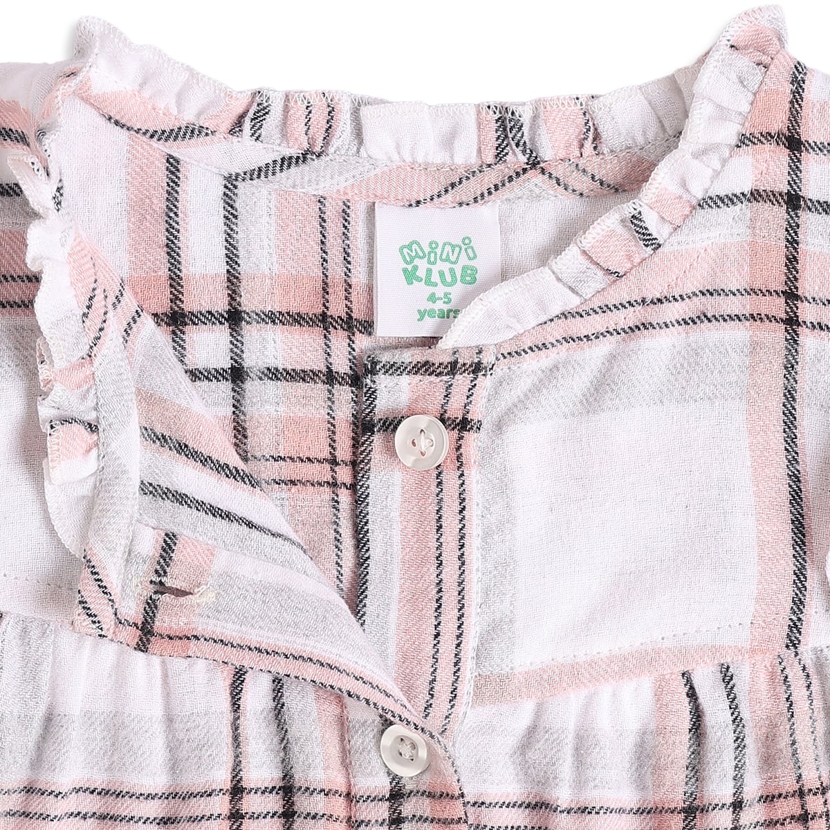 Baby Girls Pink White And Black Cotton Checked Ruffle Top Regular Fit Casual Wear