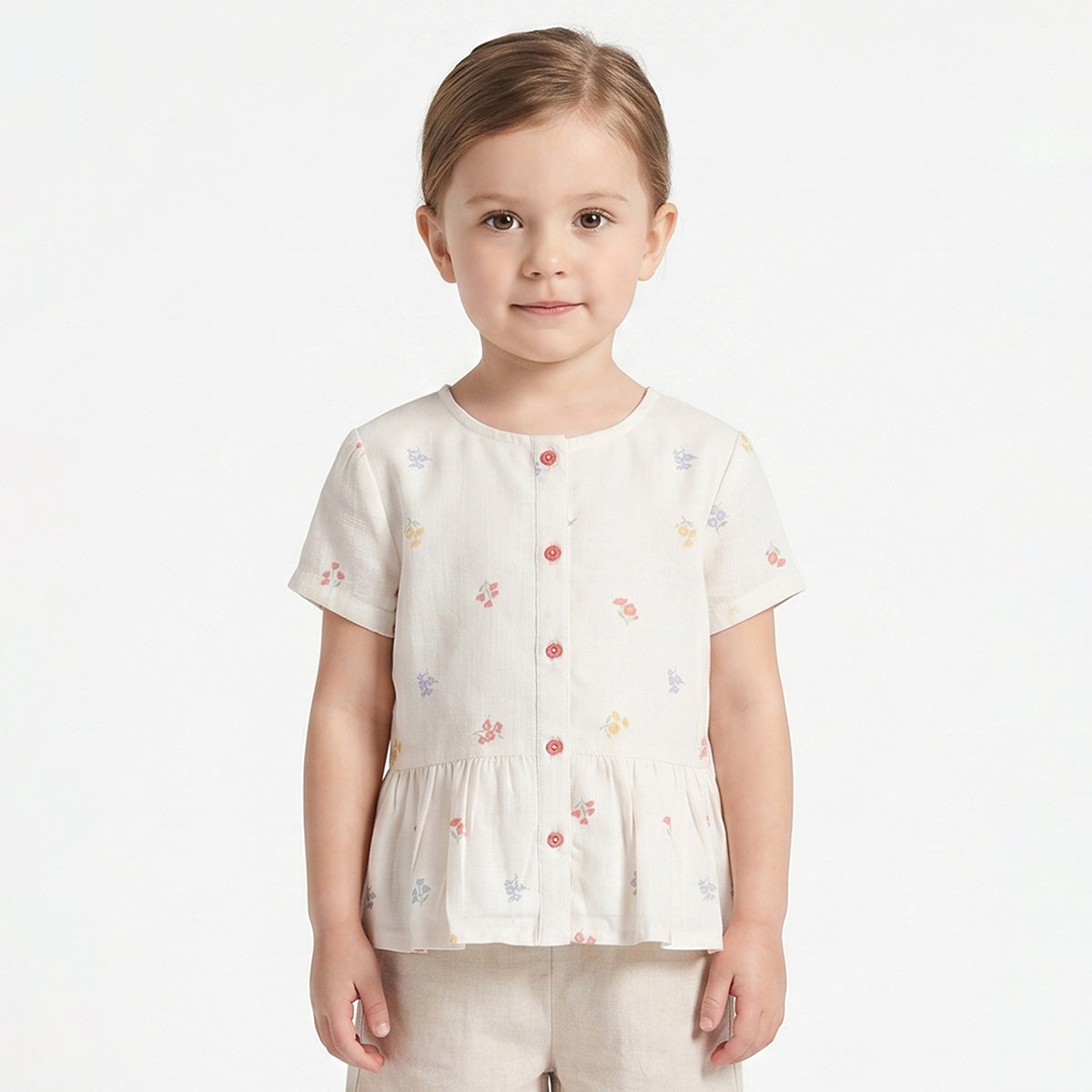 Baby Girls Off White Floral Print Top Regular Fit Casual Top