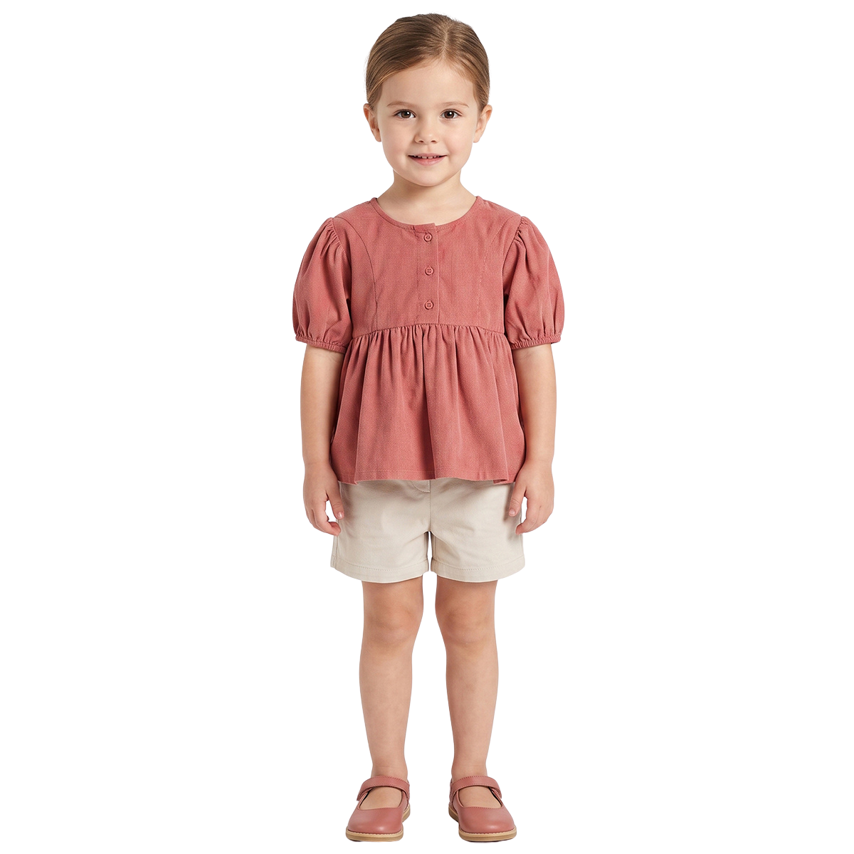Baby Girls Rust Cotton Blend Solid Corduroy Top Regular Fit