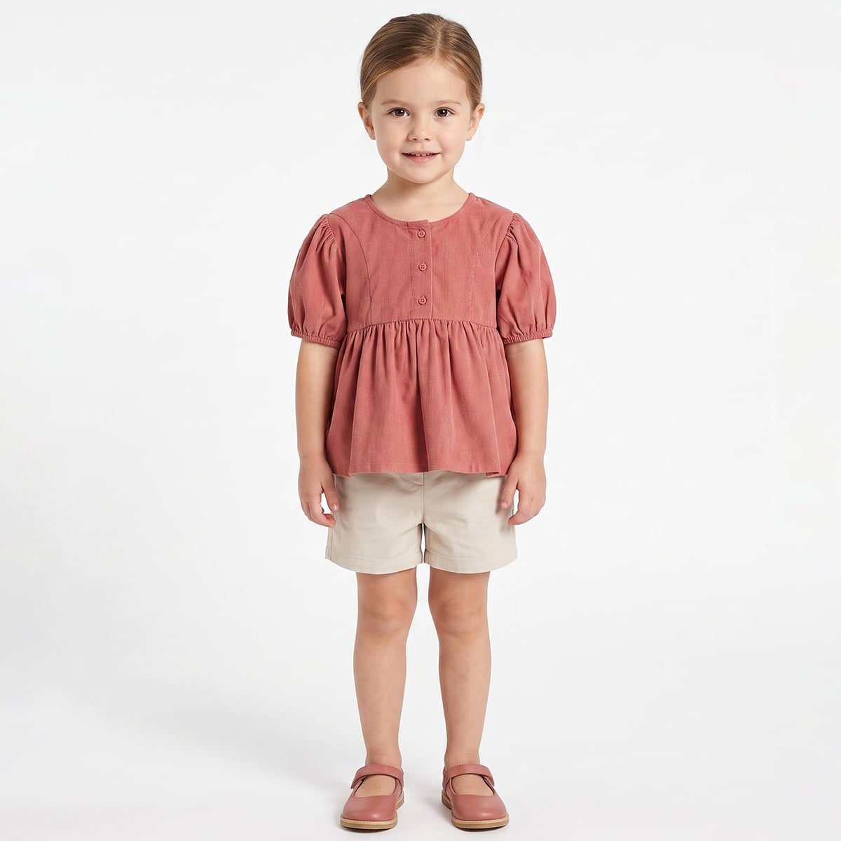 Baby Girls Rust Cotton Blend Solid Corduroy Top  Regular Fit Casual Wear