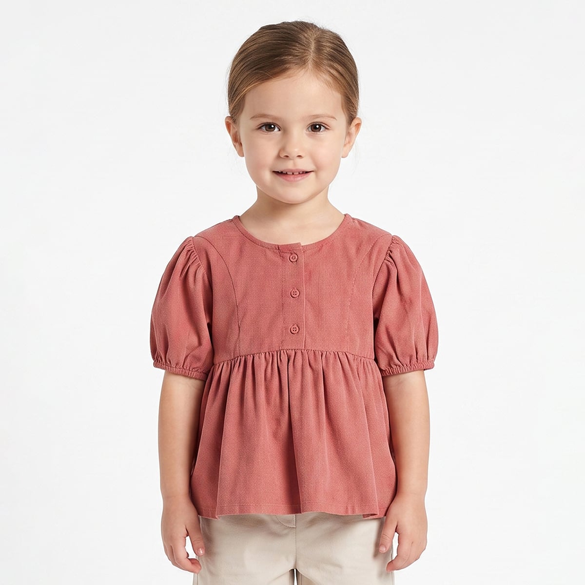 Baby Girls Rust Cotton Blend Solid Corduroy Top  Regular Fit Casual Wear
