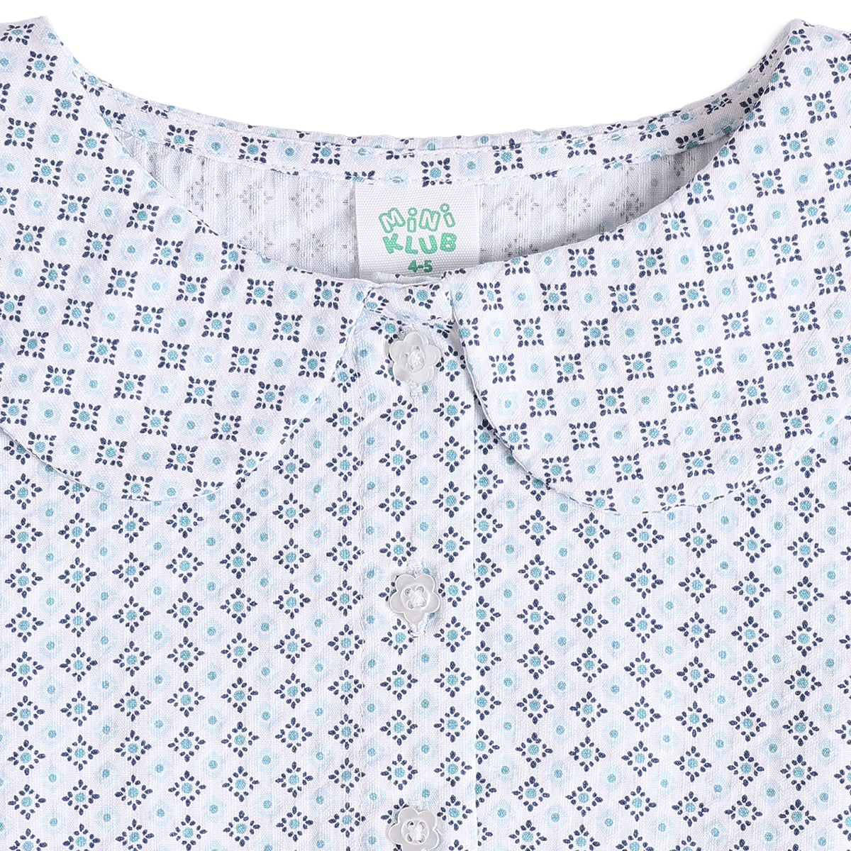 Baby Girls White And Blue Cotton Geometric Printed Peplum Top Regular Fit Casual Wear