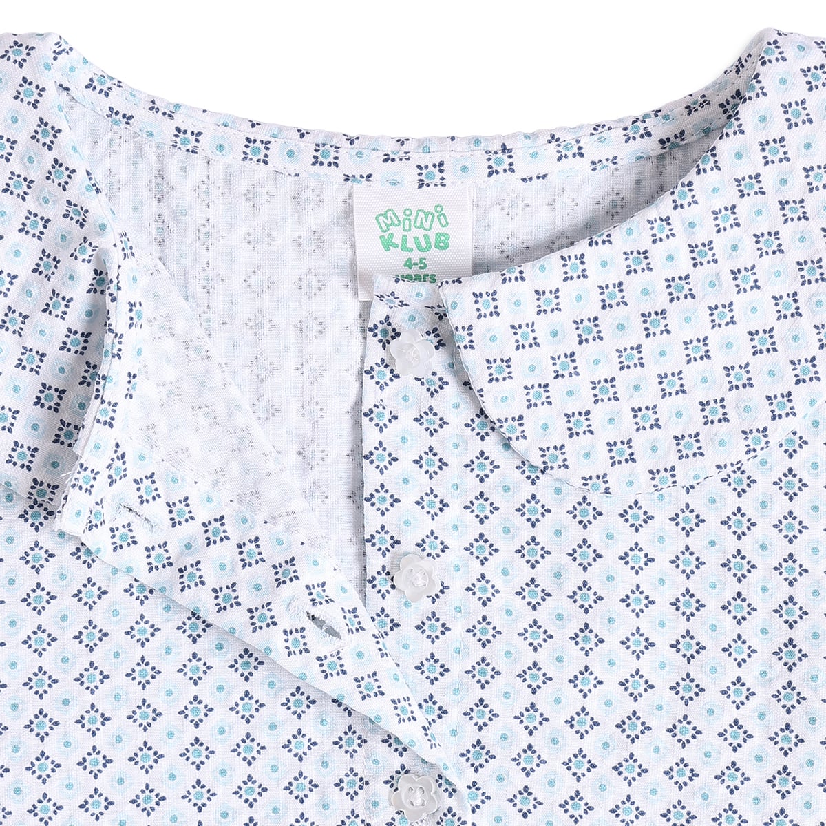 Baby Girls White And Blue Cotton Geometric Printed Peplum Top Regular Fit Casual Wear