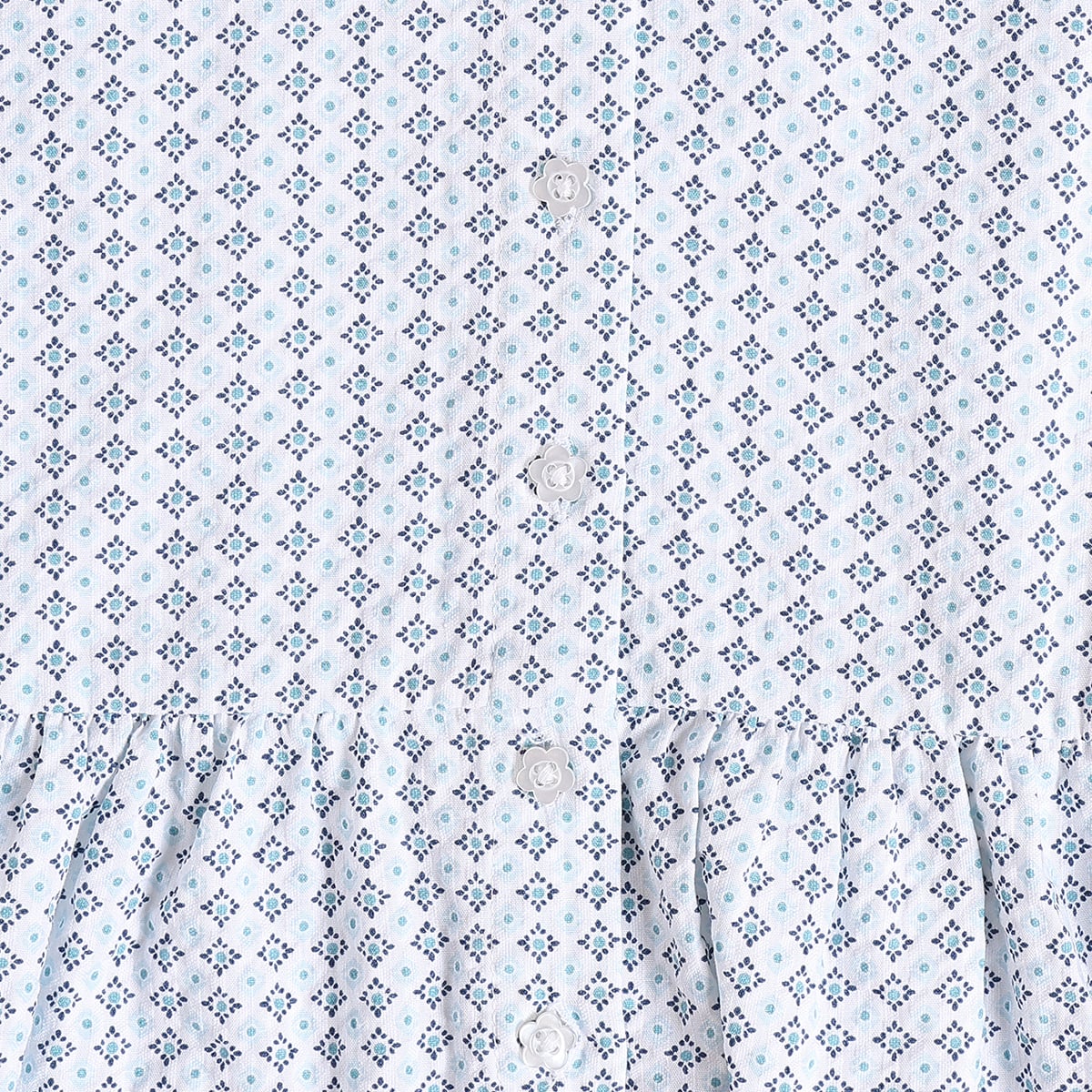Baby Girls White And Blue Cotton Geometric Printed Peplum Top Regular Fit Casual Wear