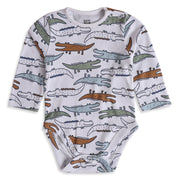Baby Boys White Knit Crocodile Print Bodysuit Regular Fit Casual Wear
