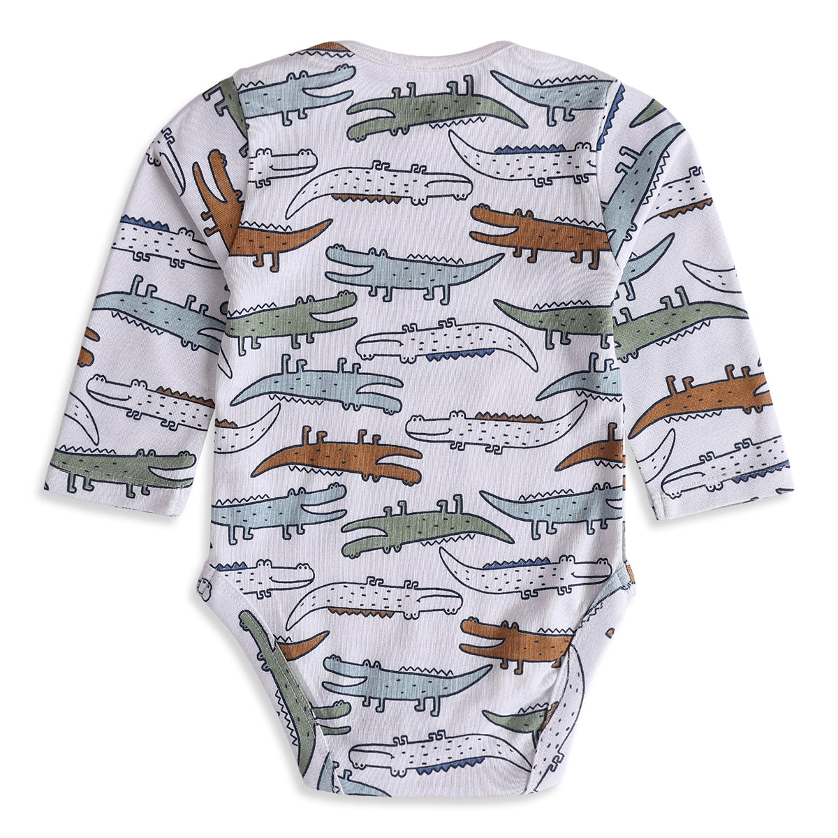 Baby Boys White Knit Crocodile Print Bodysuit Regular Fit Casual Wear