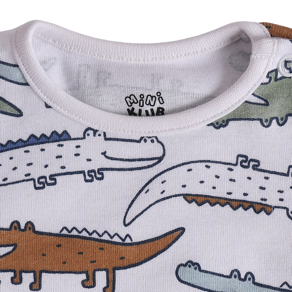 Baby Boys White Knit Crocodile Print Bodysuit Regular Fit Casual Wear