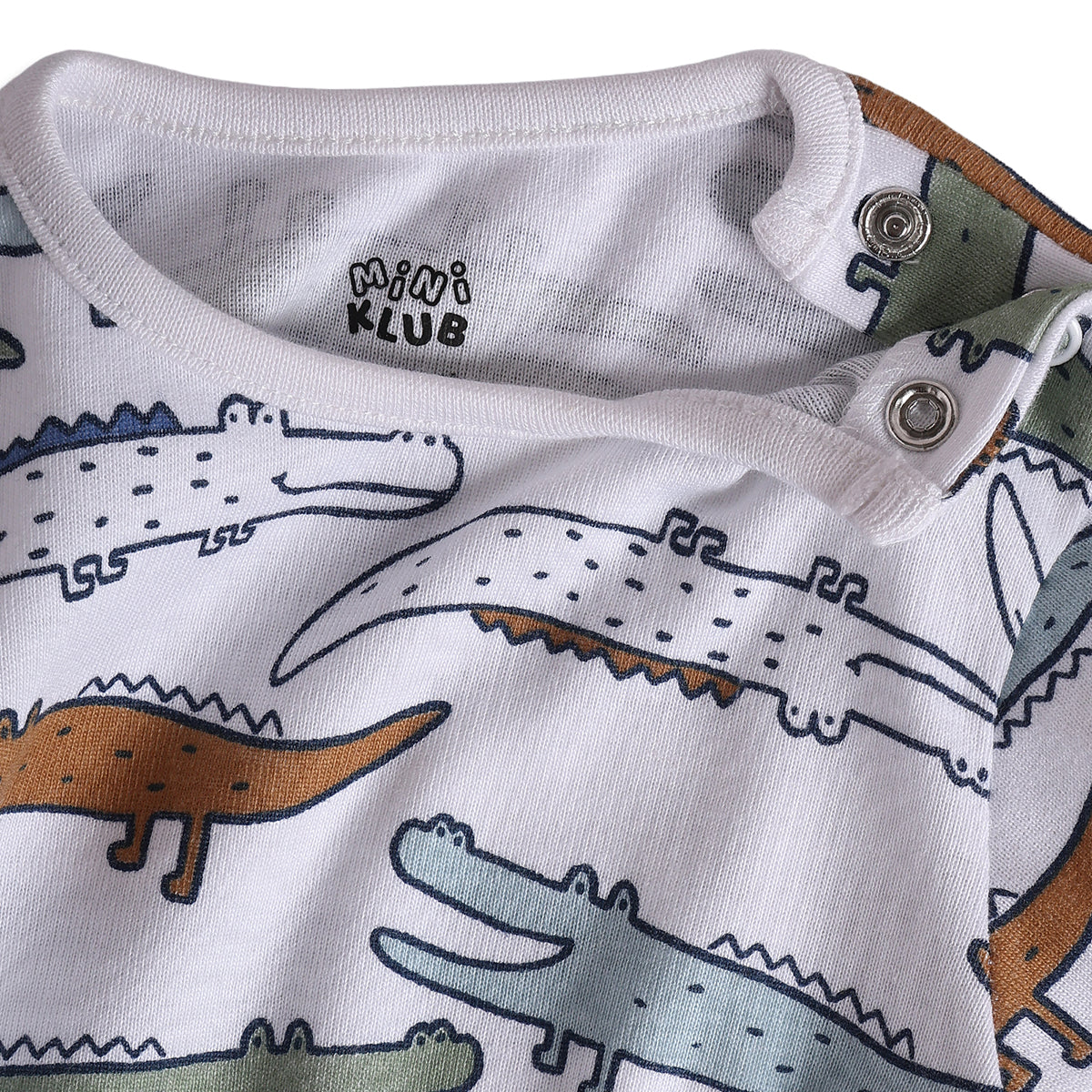 Baby Boys White Knit Crocodile Print Bodysuit Regular Fit Casual Wear