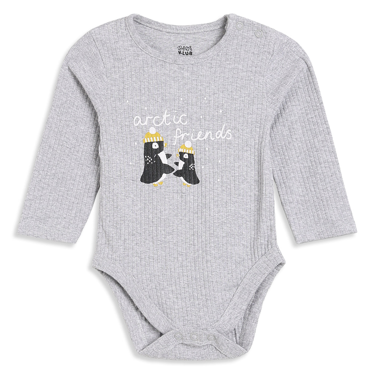 Baby Boys Grey Penguin Print Ribbed Bodysuit for Everyday Wear