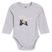 Baby Boys Grey Penguin Print Ribbed Bodysuit for Everyday Wear