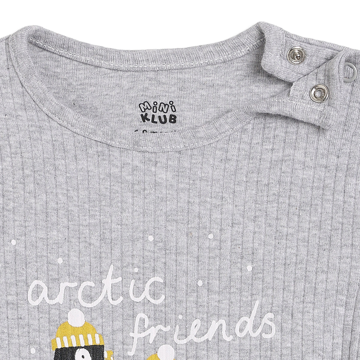 Baby Boys Grey Penguin Print Ribbed Bodysuit for Everyday Wear