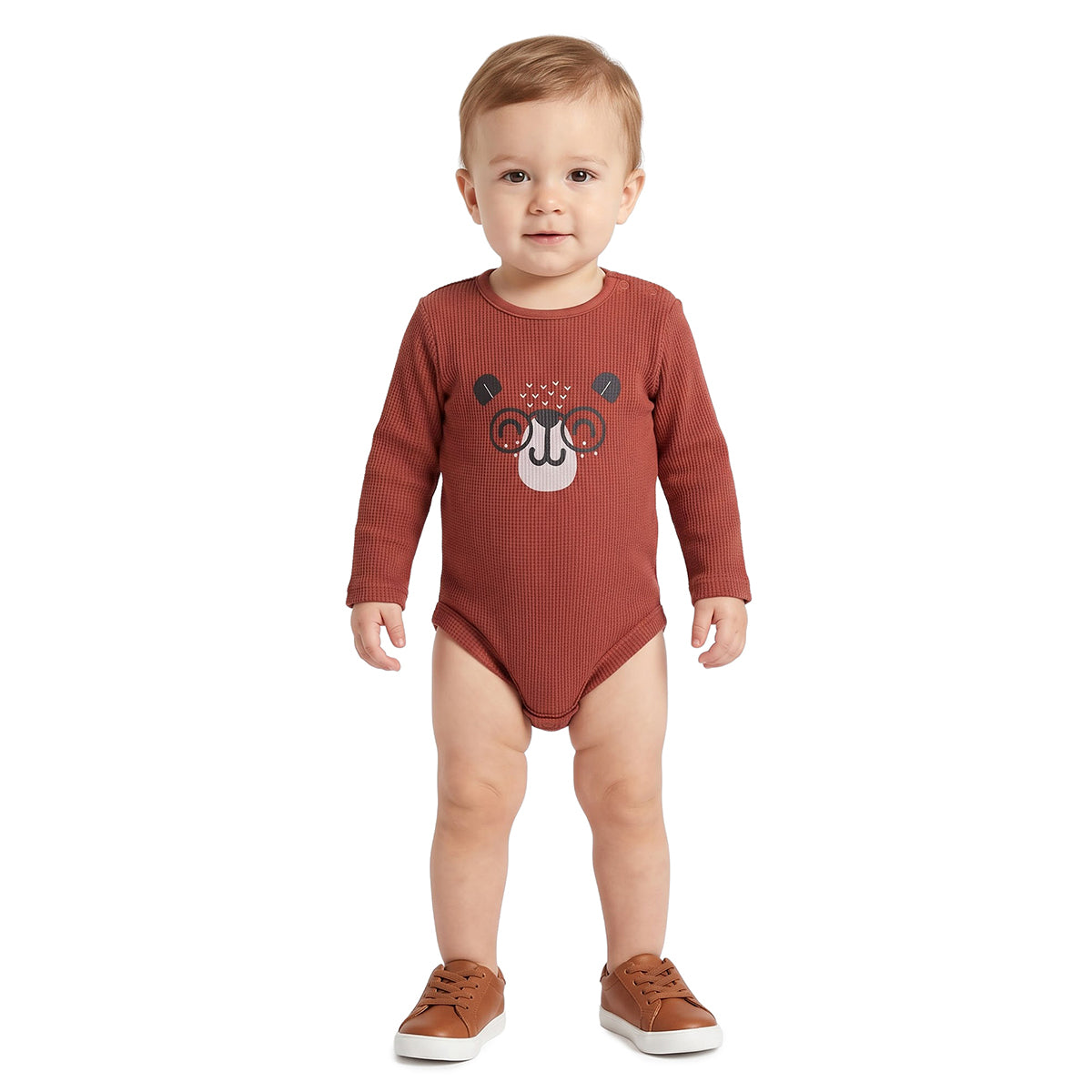 Baby Boys Rust and Cream Knit Bodysuits Pack of 2 Regular Fit Casual Wear