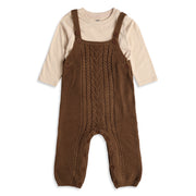 Baby Boys Brown Knit Dungaree with Cream Full Sleeve T-Shirt Casual Winter Outfit Set