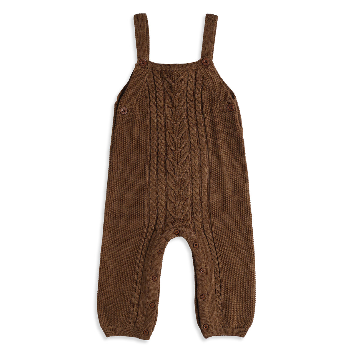 Baby Boys Brown Knit Dungaree with Cream Full Sleeve T-Shirt Casual Winter Outfit Set