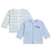 Baby Boys Blue and White Cotton Front Open Full Sleeve Vest Pack of 2 Everyday Essentials