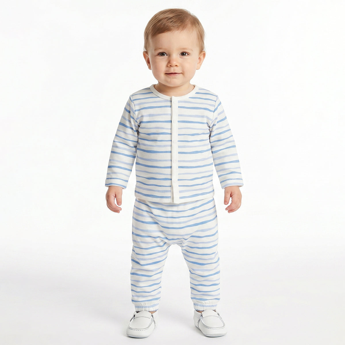 Baby Boys Blue and White Cotton Front Open Full Sleeve Vest Pack of 2 Everyday Essentials