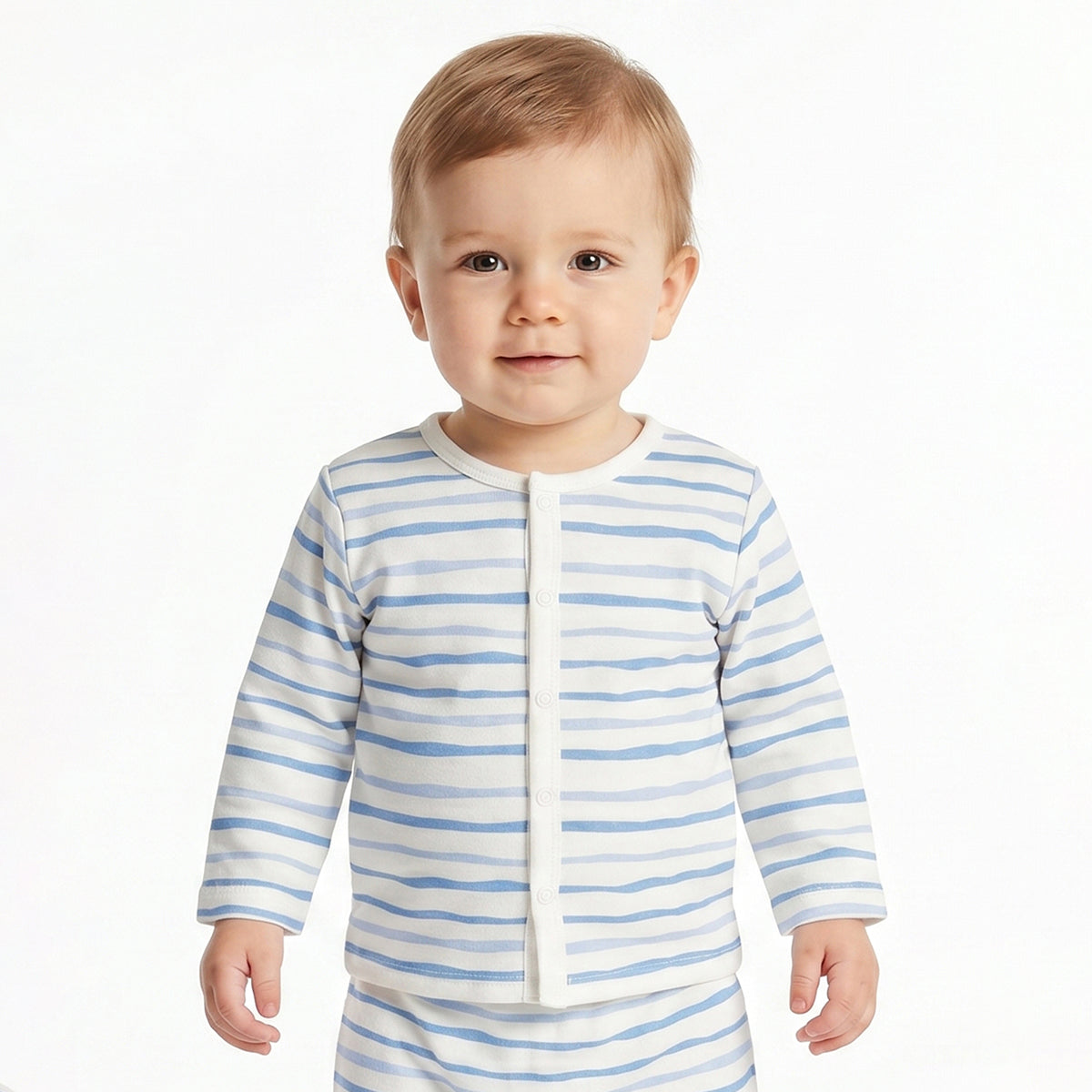 Baby Boys Blue and White Cotton Front Open Full Sleeve Vest Pack of 2 Everyday Essentials