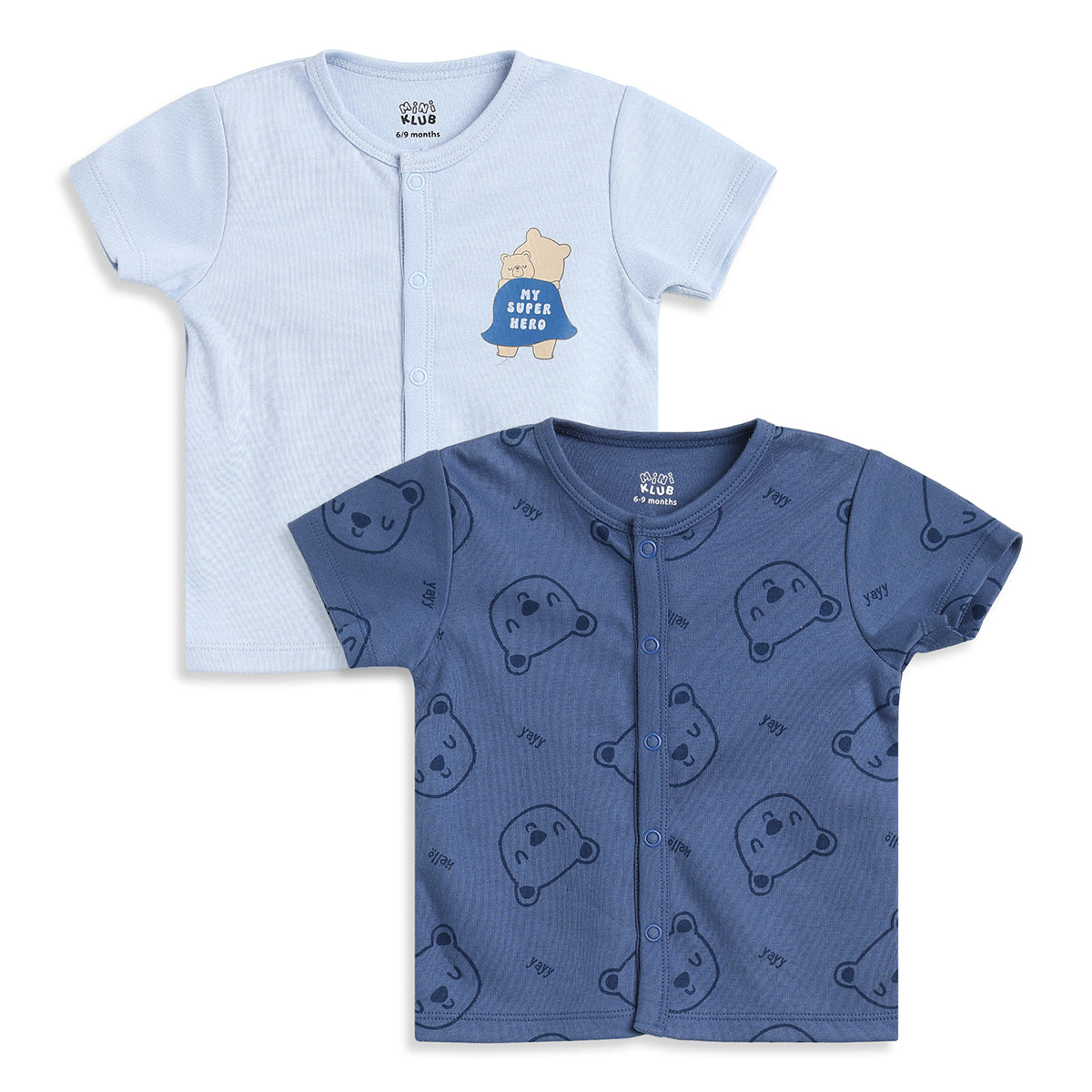 Baby Boys Blue Cotton Front Open Half Sleeve Vest Pack of 2 Everyday Essentials