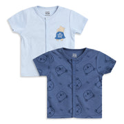 Baby Boys Blue Cotton Front Open Half Sleeve Vest Pack of 2 Everyday Essentials