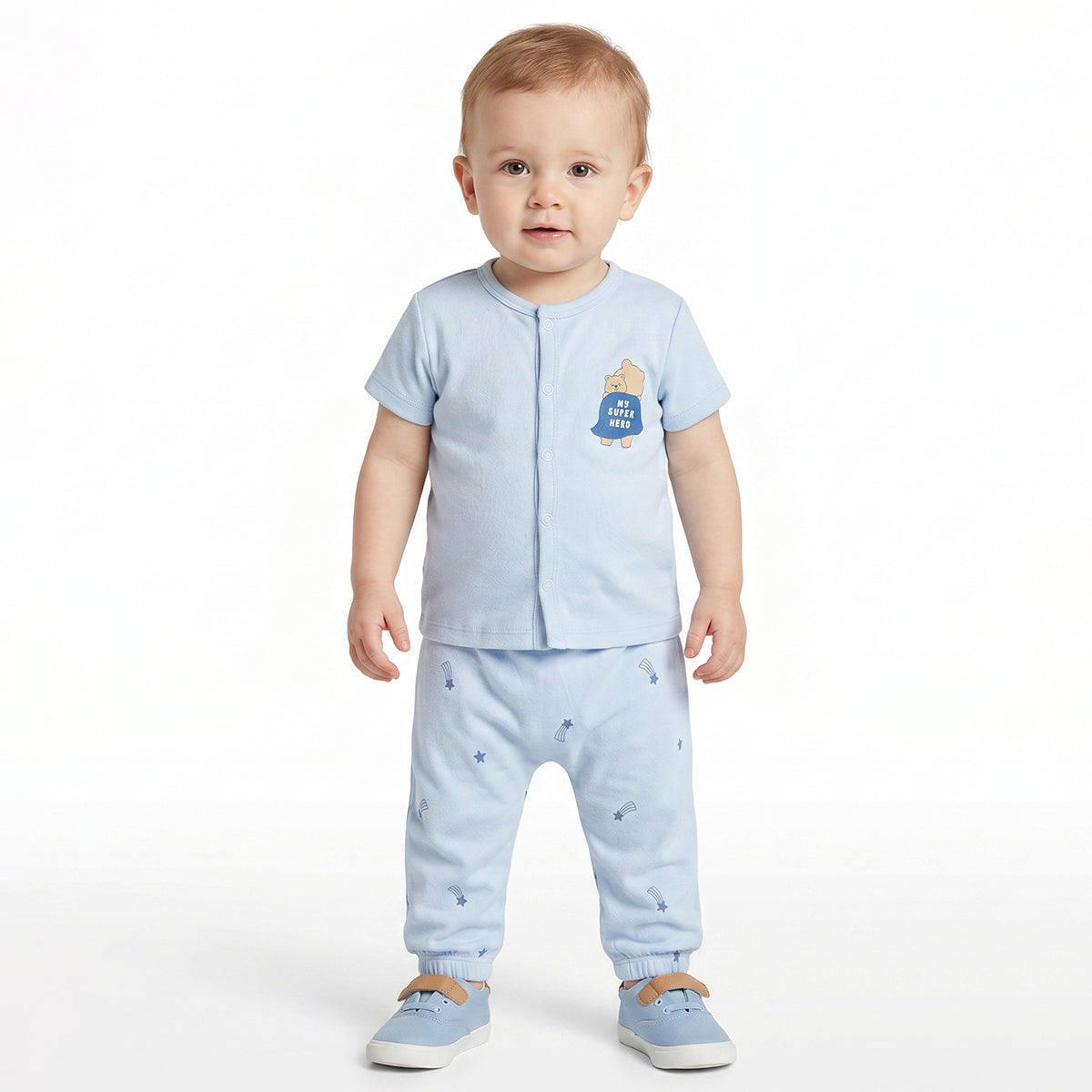 Baby Boys Blue Cotton Front Open Half Sleeve Vest Pack of 2 Everyday Essentials