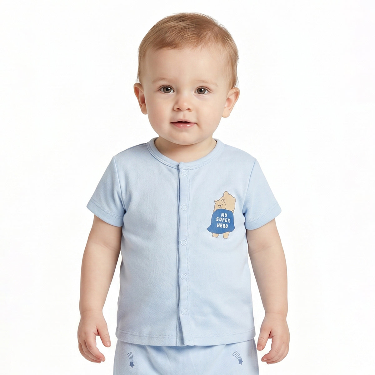 Baby Boys Blue Cotton Front Open Half Sleeve Vest Pack of 2 Everyday Essentials