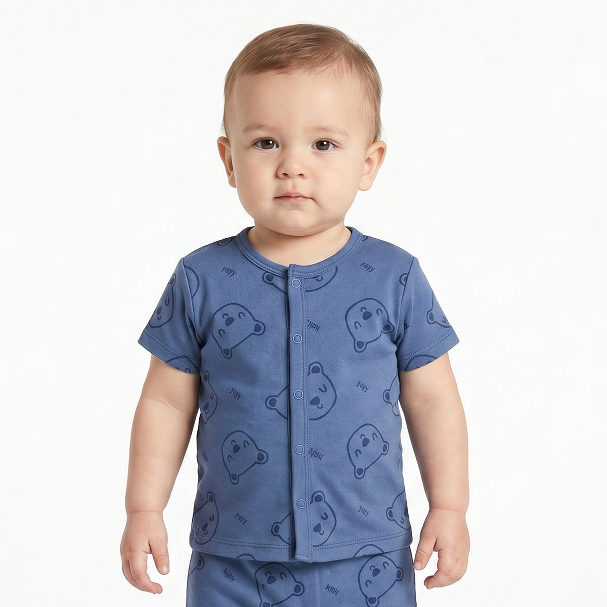 Baby Boys Blue Cotton Front Open Half Sleeve Vest Pack of 2 Everyday Essentials