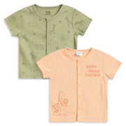 Baby Boys Green and Peach Cotton Front Open Half Sleeve Vest Pack of 2 Everyday Essentials