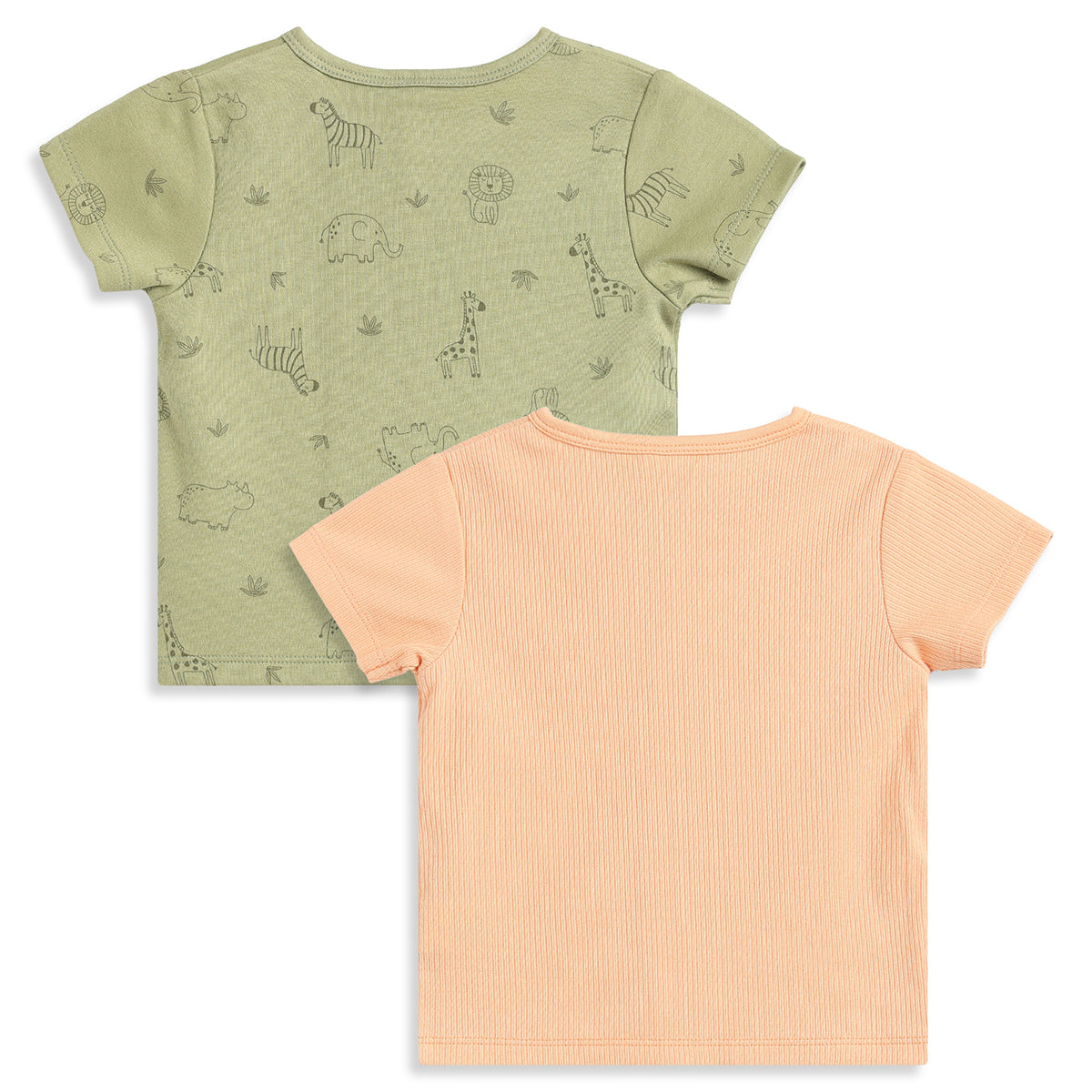 Baby Boys Green and Peach Cotton Front Open Half Sleeve Vest Pack of 2 Everyday Essentials