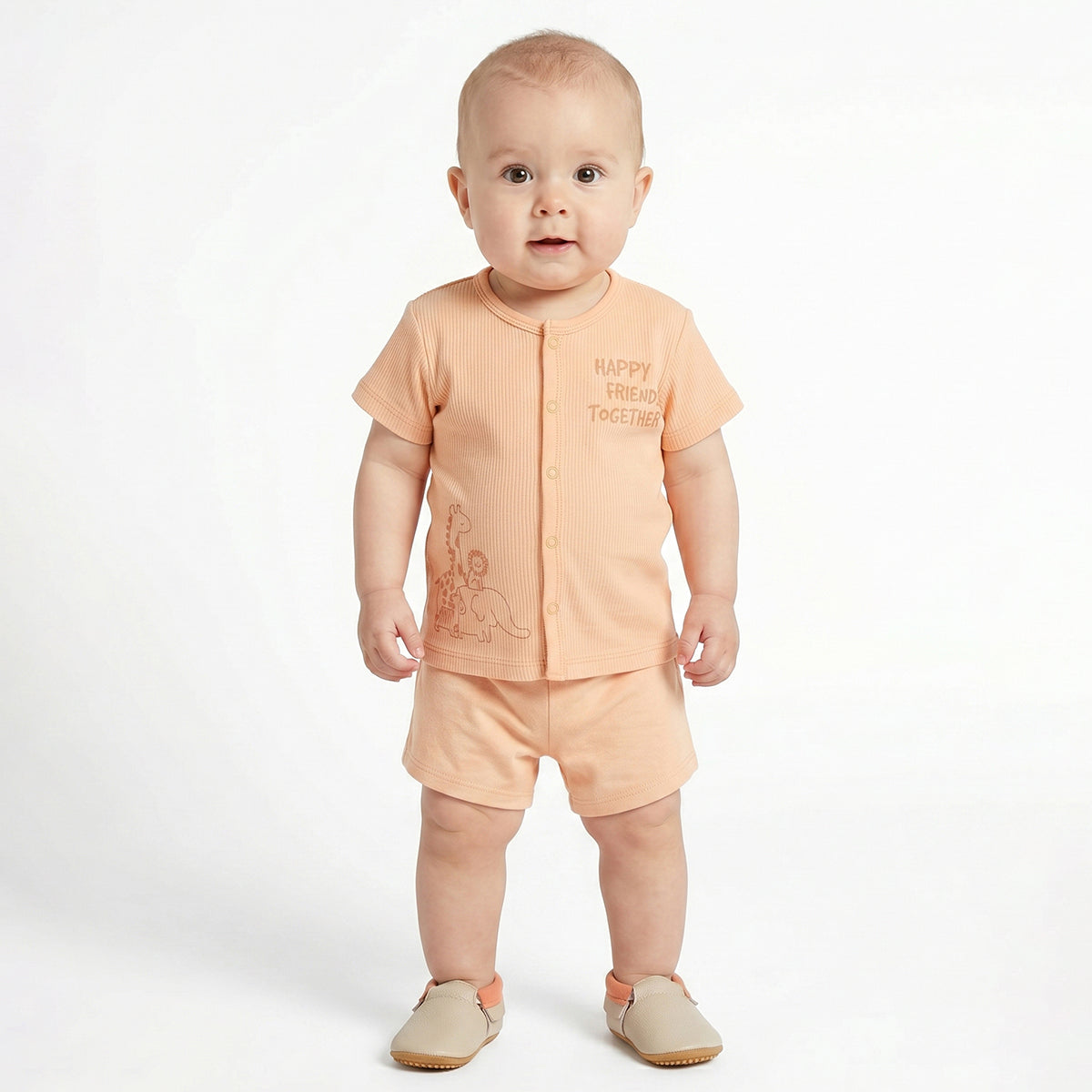 Baby Boys Green and Peach Cotton Front Open Half Sleeve Vest Pack of 2 Everyday Essentials