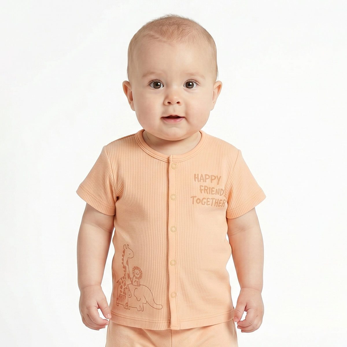 Baby Boys Green and Peach Cotton Front Open Half Sleeve Vest Pack of 2 Everyday Essentials