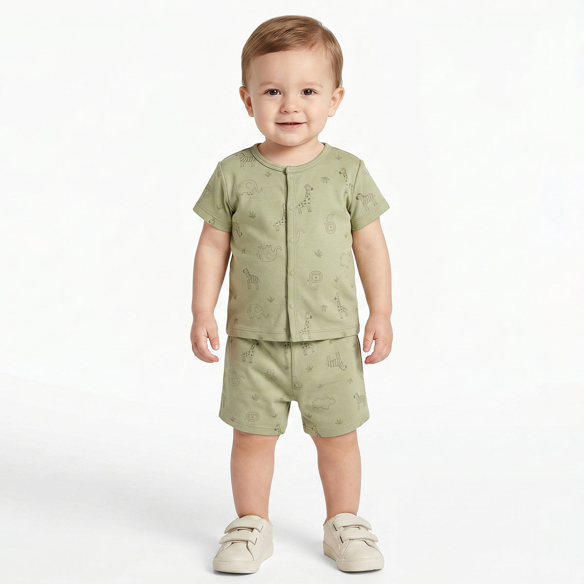 Baby Boys Green and Peach Cotton Front Open Half Sleeve Vest Pack of 2 Everyday Essentials