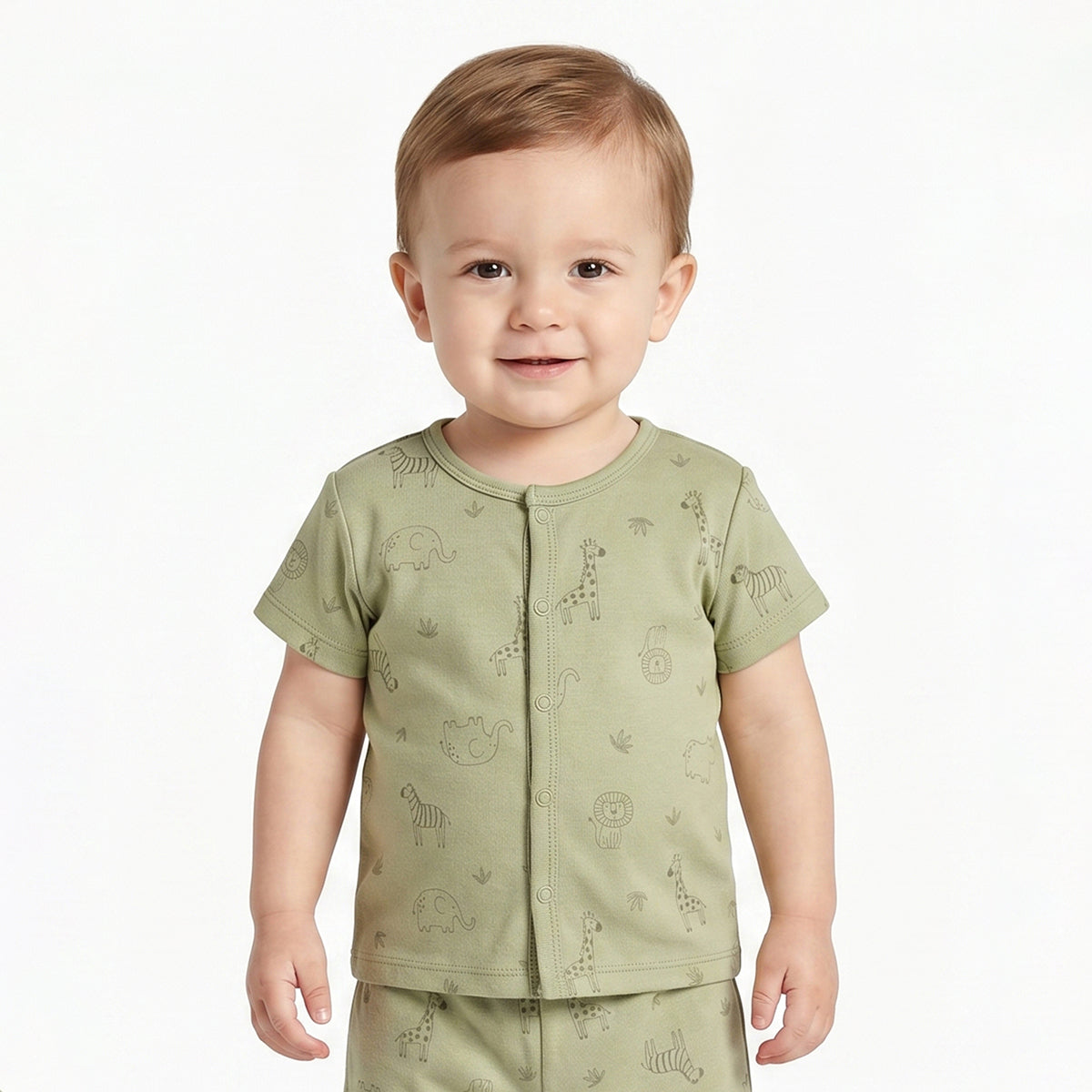 Baby Boys Green and Peach Cotton Front Open Half Sleeve Vest Pack of 2 Everyday Essentials