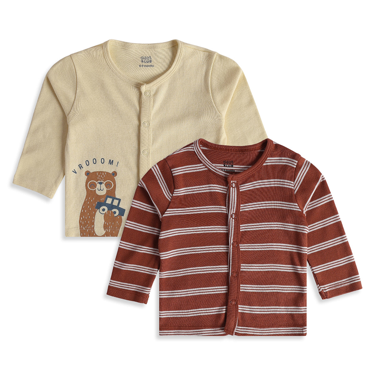 Baby Boys Cream Rust Cotton Front Open Vests Pack of 2 Casual Wear