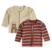 Baby Boys Cream Rust Cotton Front Open Vests Pack of 2 Casual Wear