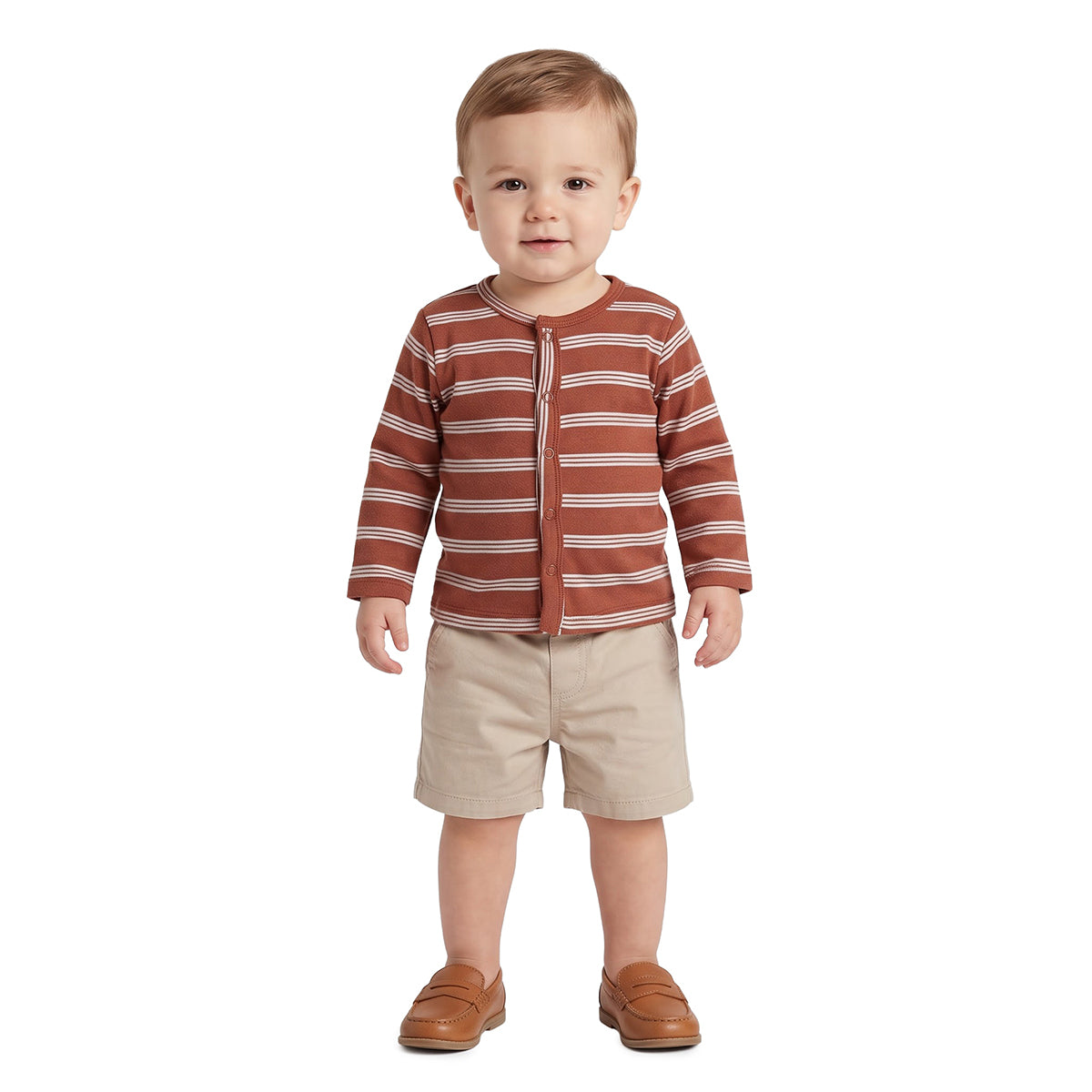Baby Boys Cream Rust Cotton Front Open Vests Pack of 2 Casual Wear