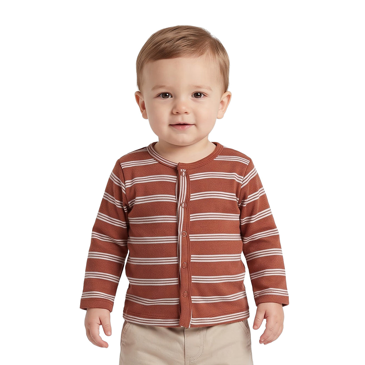 Baby Boys Cream Rust Cotton Front Open Vests Pack of 2 Casual Wear