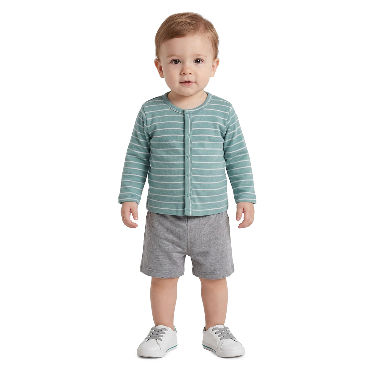 Baby Boys Beige Green Cotton Front Open Vests Pack of 2 Casual Wear
