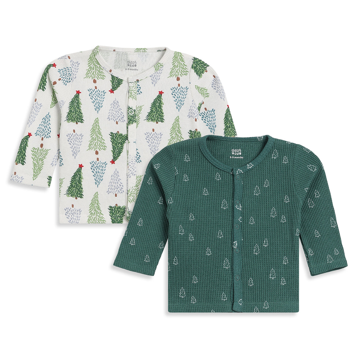 Baby Boys Green Cotton Printed Front Open Vests Pack of 2
