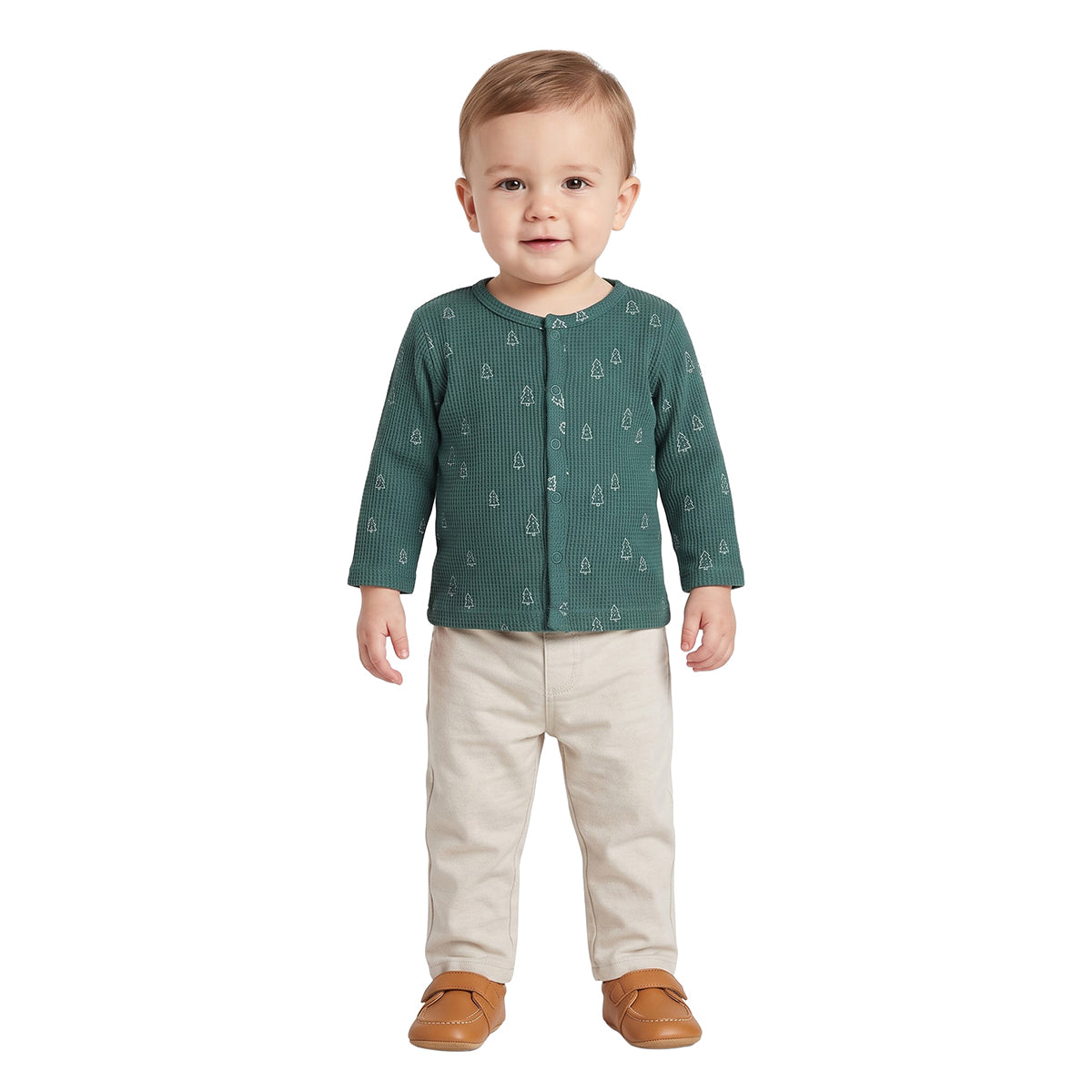Baby Boys Green Cotton Printed Front Open Vests Pack of 2