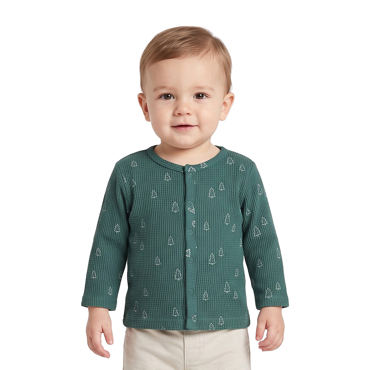 Baby Boys Green Cotton Printed Front Open Vests Pack of 2