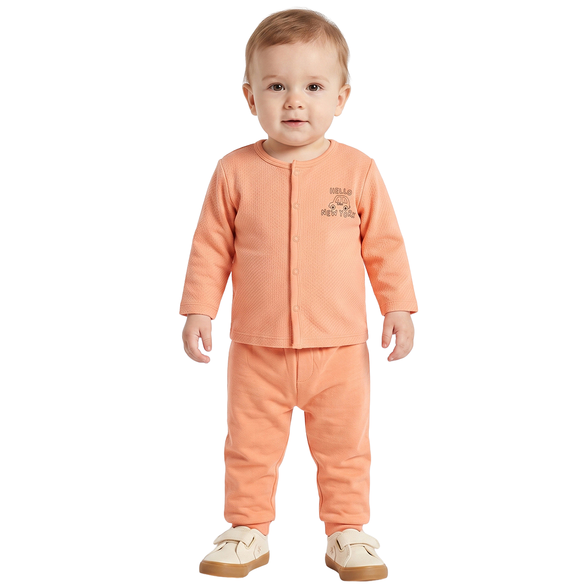 Baby Boys Peach and Beige Vehicle Printed Front Open Vest Pack of 2