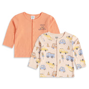 Baby Boys Peach And Beige Cotton Blend Vehicle Printed Front Open Vest Pack of 2 Regular Fit Casual Wear