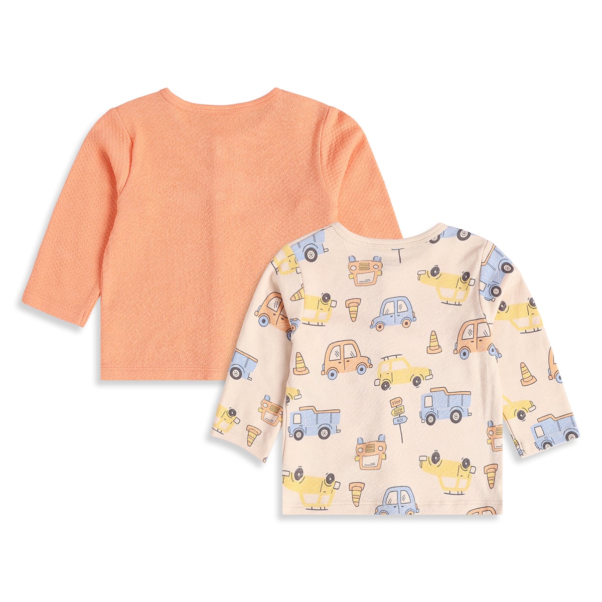 Baby Boys Peach And Beige Cotton Blend Vehicle Printed Front Open Vest Pack of 2 Regular Fit Casual Wear