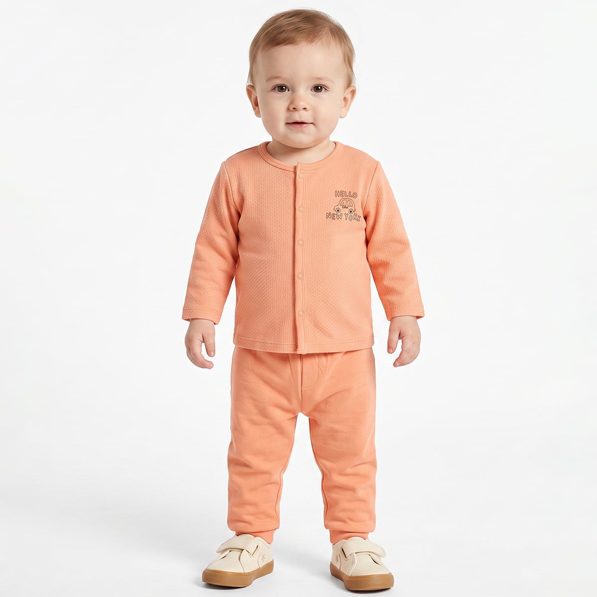 Baby Boys Peach And Beige Cotton Blend Vehicle Printed Front Open Vest Pack of 2 Regular Fit Casual Wear