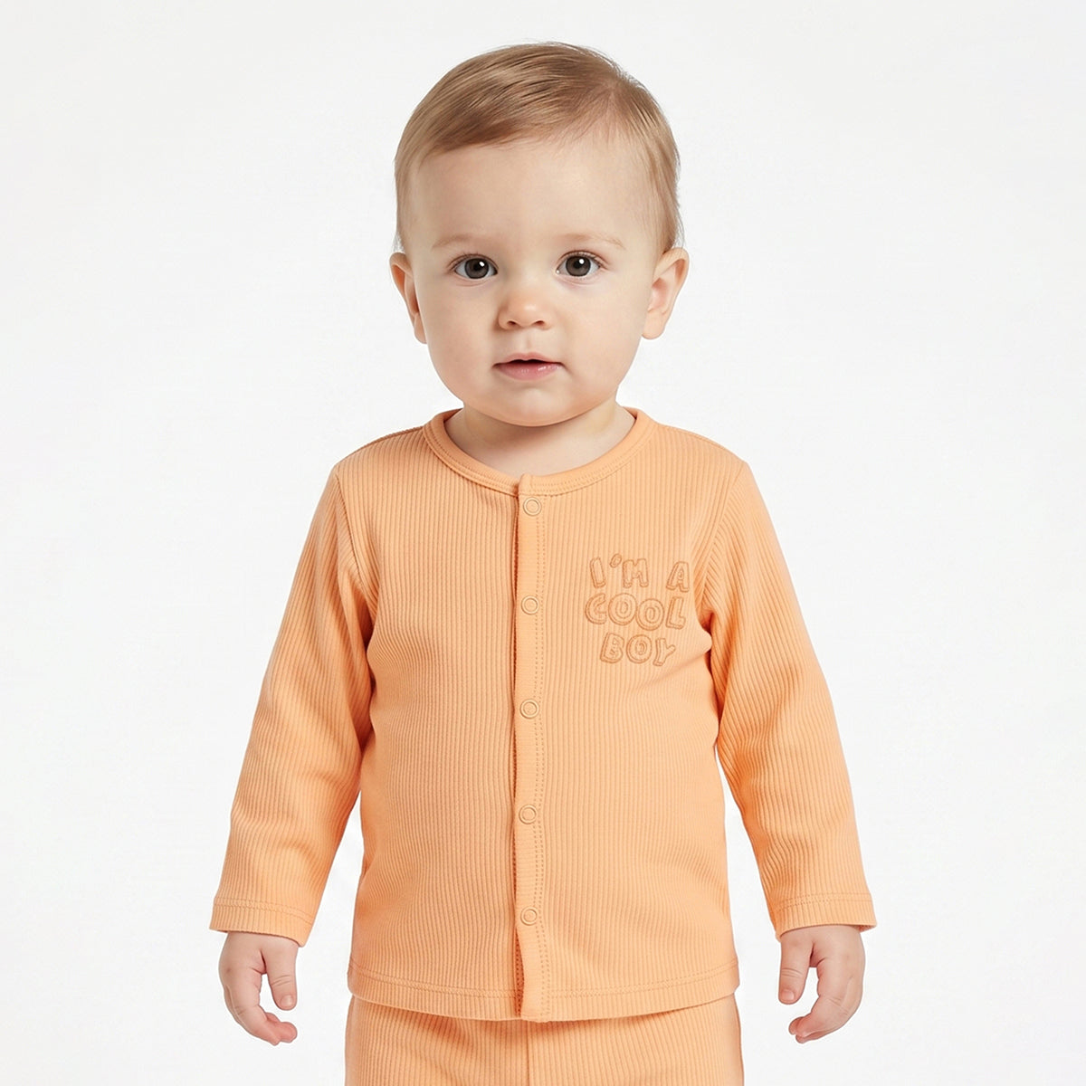 Baby Boys Peach and White Cotton Front Open Full Sleeve Vest Pack of 2 Everyday Essentials