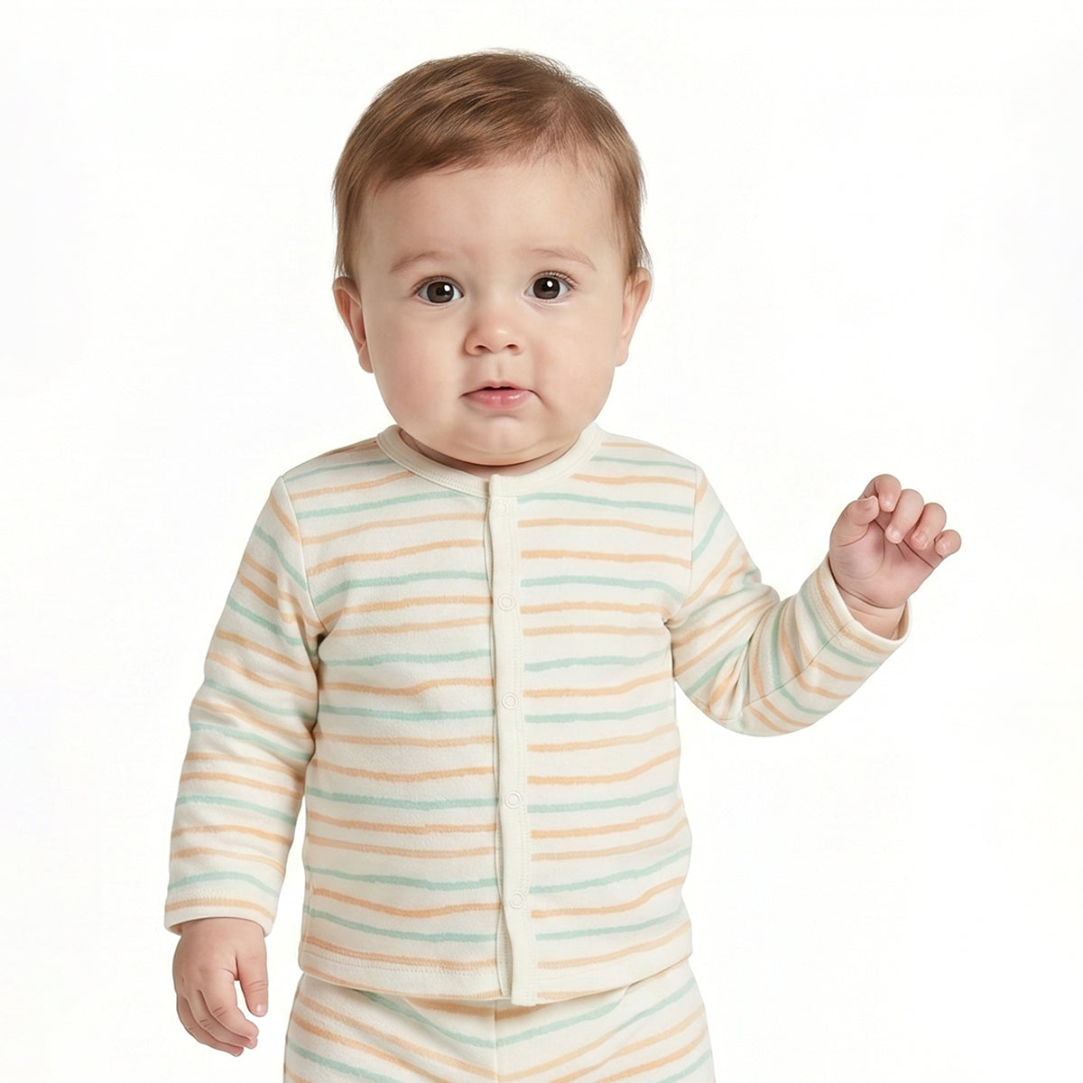 Baby Boys Peach and White Cotton Front Open Full Sleeve Vest Pack of 2 Everyday Essentials